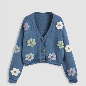 Cider Blue Floral Button-Up Cardigan